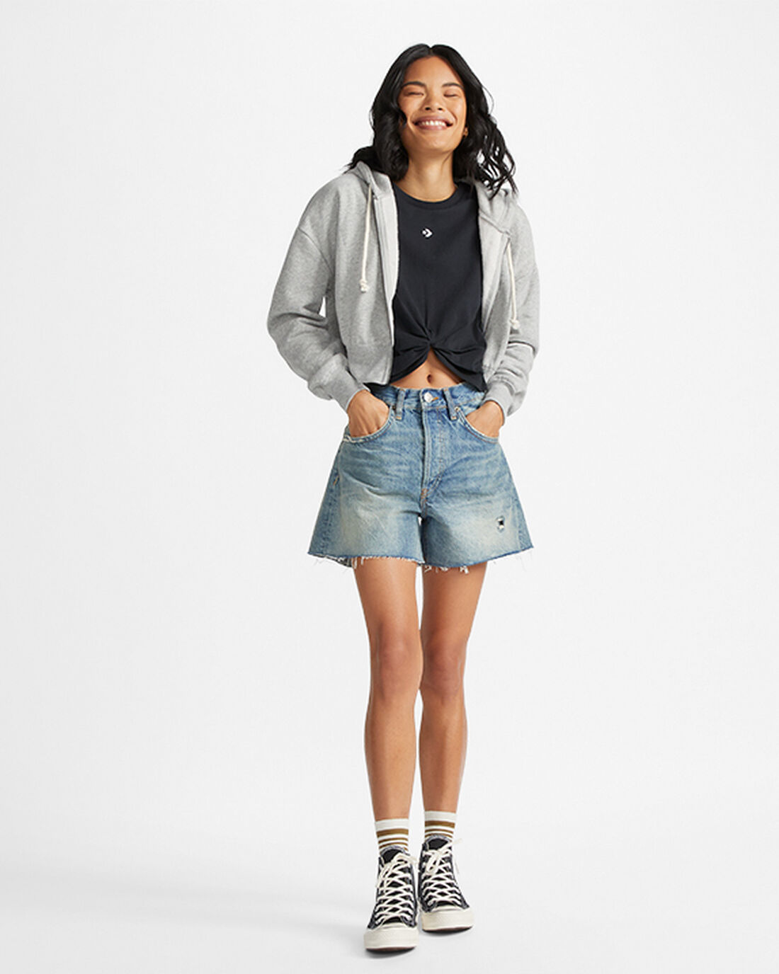 Converse Star Chevron Twist Cropped Majice Ženske Črne | Slovenija-67954